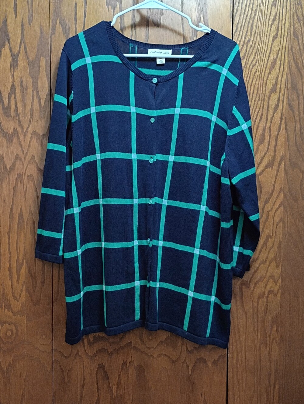 Coldwater Creek Navy & Teal Windowpane Button-Front WomansShirt